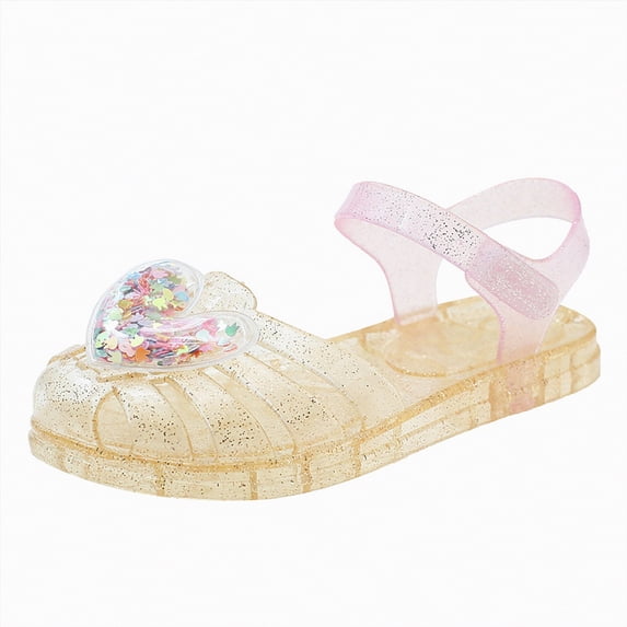 enyan Leather Kids Sandals - Natural Cork Footbed Non-Slip Slides for Kids - Lightweight Girls Sandals - Water-Resistant Girls Sandals Little Girls Sandals,Gold,Size 13