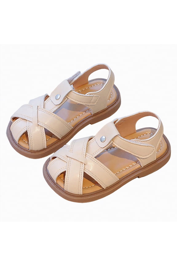 Leather Kids Sandals - Natural Cork Footbed Non-Slip Slides for Kids - Lightweight Girls Sandals - Water-Resistant Girls Sandals Toddler Sandals,White,Size 6.5