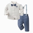 thumbnail image 1 of enyan Little Boy Clothes Suits Dress Shirt with Bow Tie Suspender Pants Gentleman Outfit Sets for Party, Prom, Wedding Blue,6-7 Years, 1 of 7