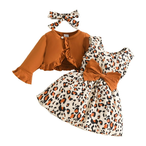 enyan Little Girl Outfits Girls Outfits 2PCS Sets Toddler Dresses Casual Fall Outfits For Baby Girls Fashionable Sleeveless Dress Brown,2-3 Years