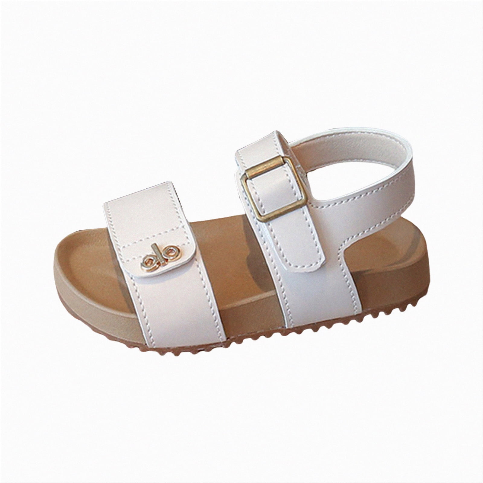 enyan Little Girl's Sandals Toddler Buckle Sandals Open Toe Water Sandal with Adjustable Back Strap for Boys Girls,Beige,Size 12.5