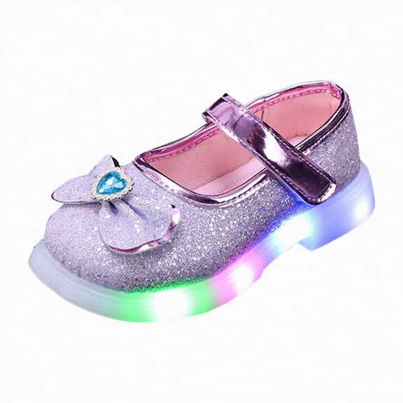 enyan Little Girls Dress Shoes Girls Heels Dress Shoes Mary Jane Wedding Party Sparkle Glitter Princess Shoes for Kids,Purple,Size 8