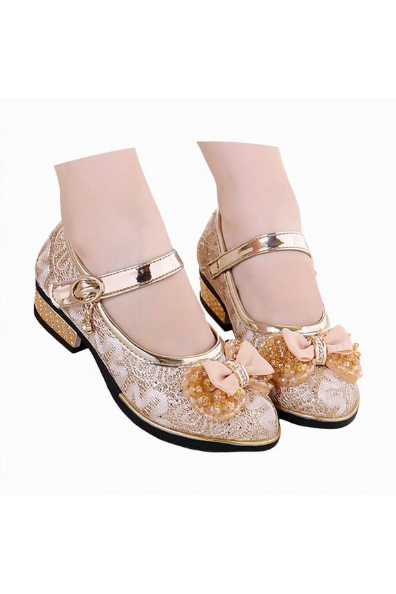 Little Kids Girls Dress Pumps Glitter Sequins Princess Low Heels Princess Dress Shoes Party Dance Shoes Black Girls Dress Shoes,Gold,Size 12