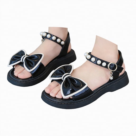 enyan Little Kids Girls Dress Pumps Glitter Sequins Princess Low Heels Princess Dress Shoes Party Dance Shoes Rhinestone Sandals Dress Shoes For Girls,Black,Size 11.5