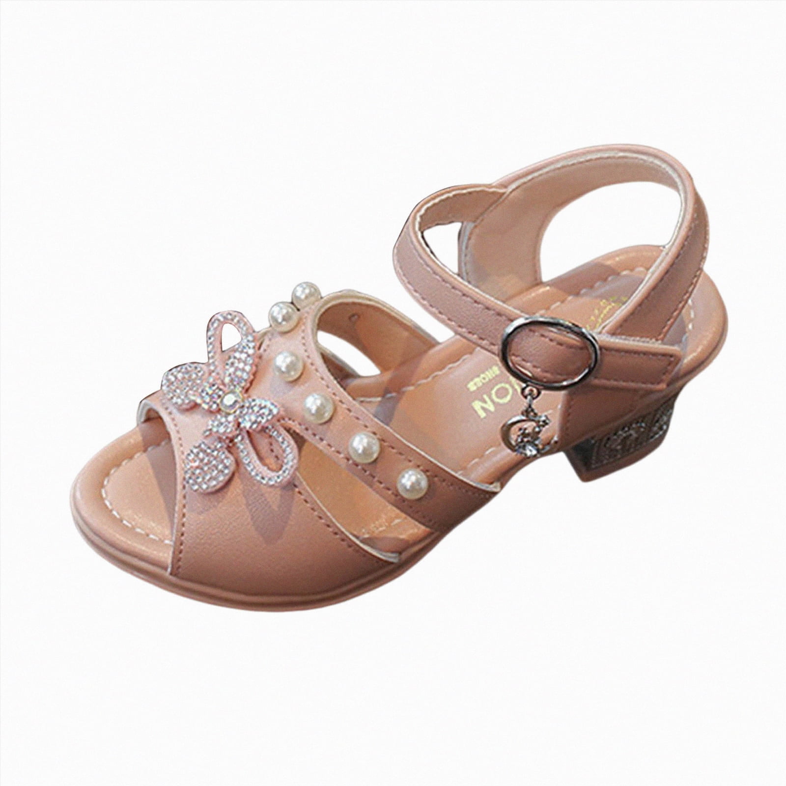 enyan Little Kids Girls Dress Pumps Glitter Sequins Princess Low Heels Princess Dress Shoes Party Dance Shoes Rhinestone Sandals Little Splash Sandals,Pink,Size 12