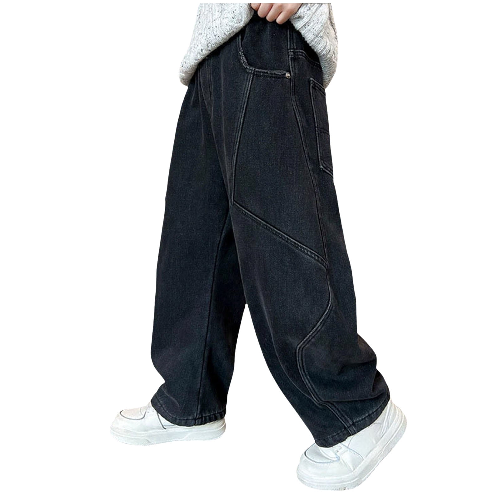 enyan Mens Baggy Cargo Jeans Wide Leg Hip Hop Jeans Streetwear