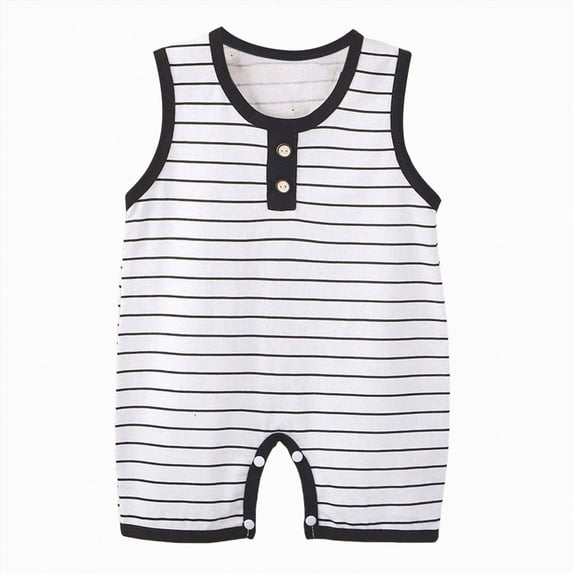 enyan Newborn Baby Boy Clothes Summer Sleeveless Cotton Top Romper Striped Jumpsuit Button 1 Piece Outfit Black,6-12 Months