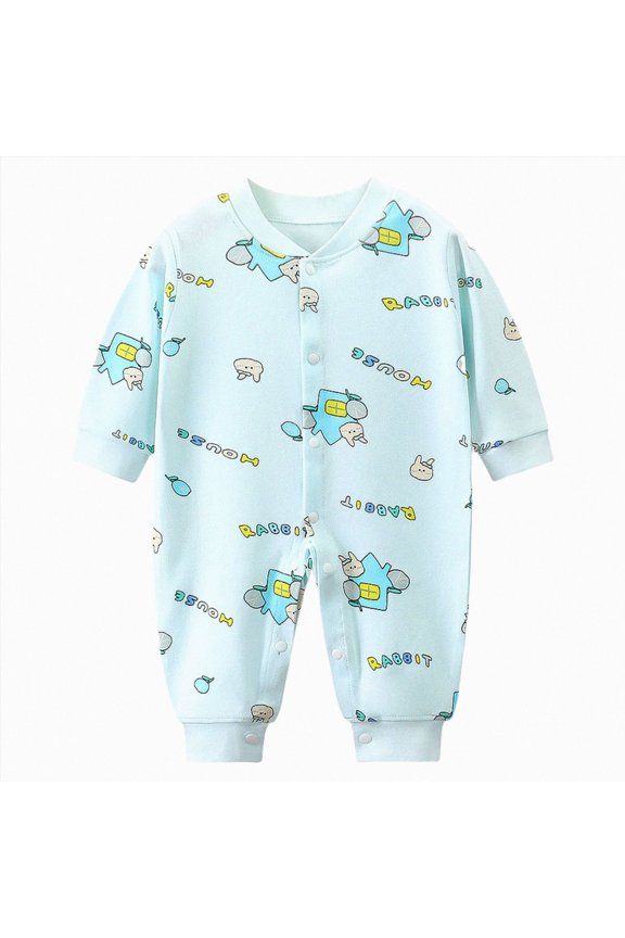 Newborn Baby Boys Girls Pajamas Cotton Cute Print Button Sleepwear PJS for 0-18 Months Baby(Mint Green,3-6 Months)