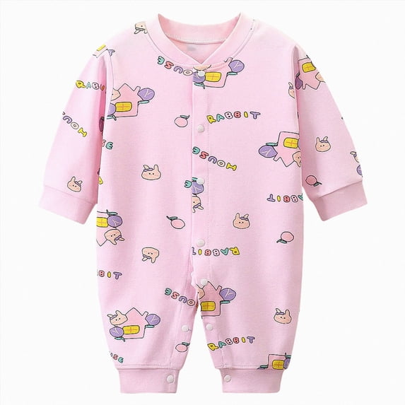 enyan Newborn Baby Boys Girls Pajamas Cotton Cute Print Button Sleepwear PJS for 0-18 Months Baby(Pink,0-3 Months)