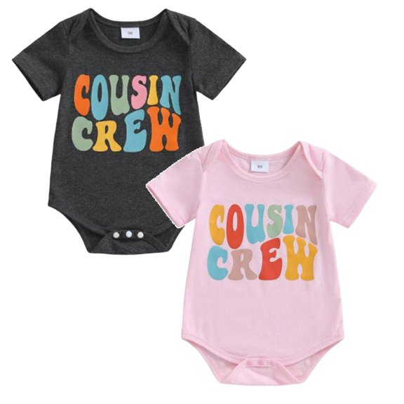 enyan Newborn Baby Girl Boy Romper Short Sleeve Cousin Crew Shirt Crewneck Bodysuit Colorful Print Casual Infant Summer Clothes Pink & Black,6-12 Months