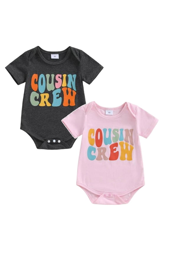 Newborn Baby Girl Boy Romper Short Sleeve Cousin Crew Shirt Crewneck Bodysuit Colorful Print Casual Infant Summer Clothes Pink & Black,6-12 Months