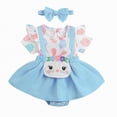 thumbnail image 1 of enyan Newborn Baby Girl Easter Outfit Short Sleeve Bunny Embroidery Suspender Romper Dress Headband 2Pcs Set Infant Clothing,Sky Blue,6-9 Months, 1 of 7
