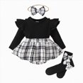 thumbnail image 1 of enyan Newborn Baby Girl Fall Winter Clothes Long Sleeve Romper Dress with Socks and Headband for 0 3 6 9 12 18 Months Baby Girl Black,0-3 Months, 1 of 7