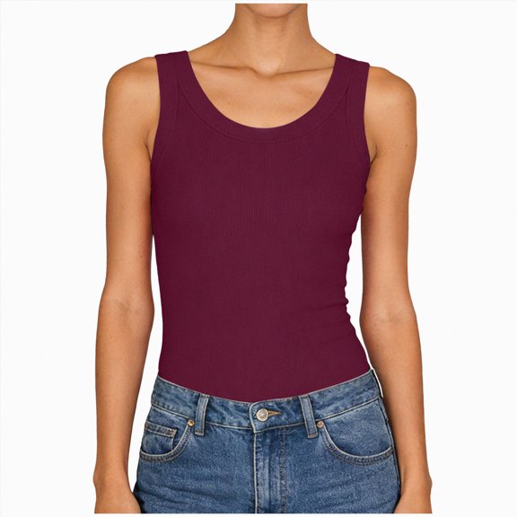 enyan Nursing Tank Tops Women's Basic Double Lined Scoop Neck Tank Tops Adjustable Tank Summer Sleeveless Tops,Wine,M
