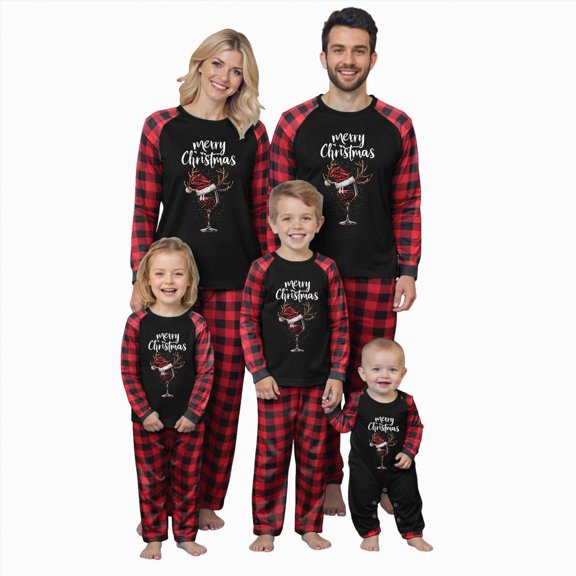 enyan Pajama Christmas Family Elk Print Long Sleeve Tops and Stretch Casual Pants Sleepwear Set for Adult, Kid, Baby
