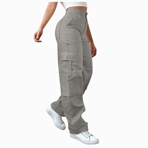 enyan Pants for Women High Waisted Casual Pants Baggy Stretchy Streetwear with Pockets Fleece Lined Leggings Women Light Gray,XXL