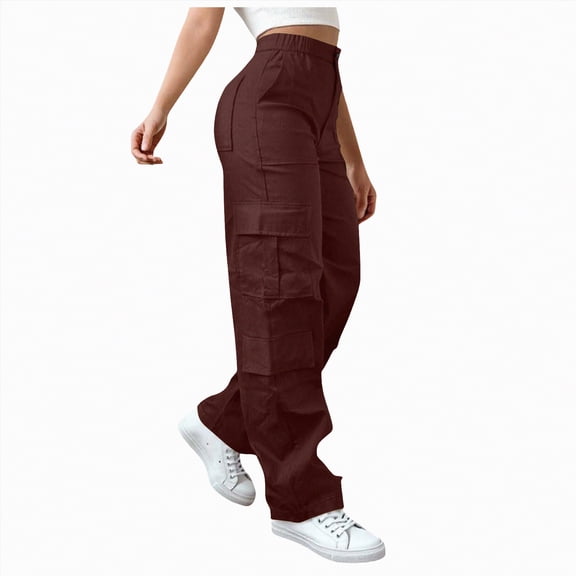 enyan Pants for Women High Waisted Casual Pants Baggy Stretchy Streetwear with Pockets Warm Pants For Women Wine,XXXXL