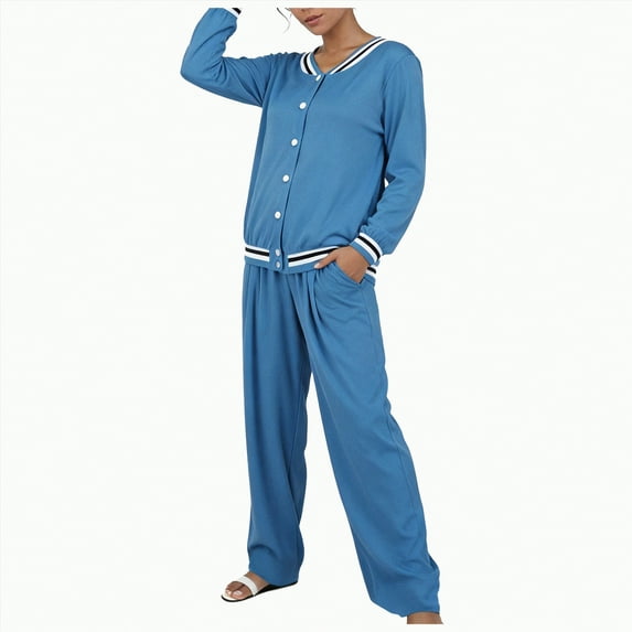 enyan Petite Lounge Sets for Women Womens 2 Piece Outfits Solid Color Hoodies Sweatsuit Sets Tracksuit Fall Outfits for Women Lounge Set Blue,XL