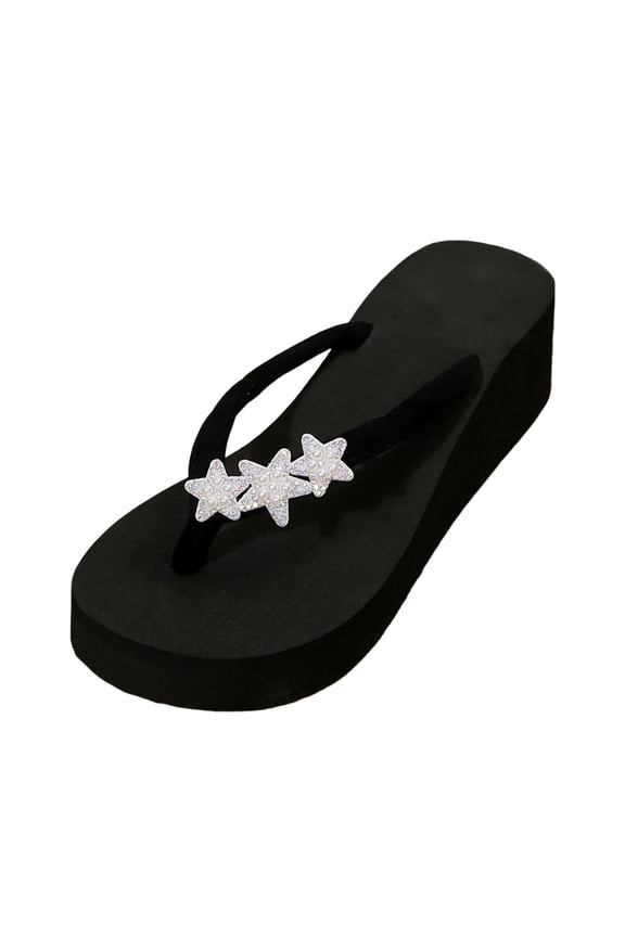 Platform Flip Flops Women Footwear- Lightweight and Memory Foam Insole Sandals for Women 2026 - Durable Non-Slip Beach Essentials Flats for Women Sandals,Black,Size 6.5