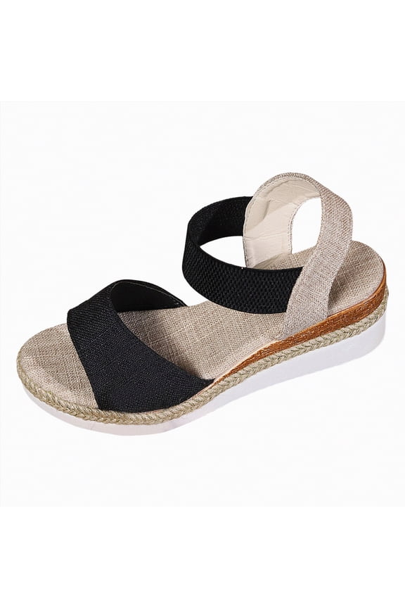 Platform Sandals For Women Women's Wedge Sandals, Platform Espadrilles Sandal Slip On Open Toe with Ankle Strap, Comfortable Low Heel Summer Dressy Shoes,Black,Size 6.5