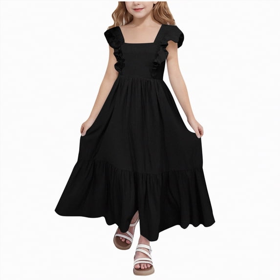 enyan Princess Dress Toddler Girl Tulle Dress Summer Ruffle Sleeveless Baby Girl Fashion Casual Dresses,Black,10-11 Years