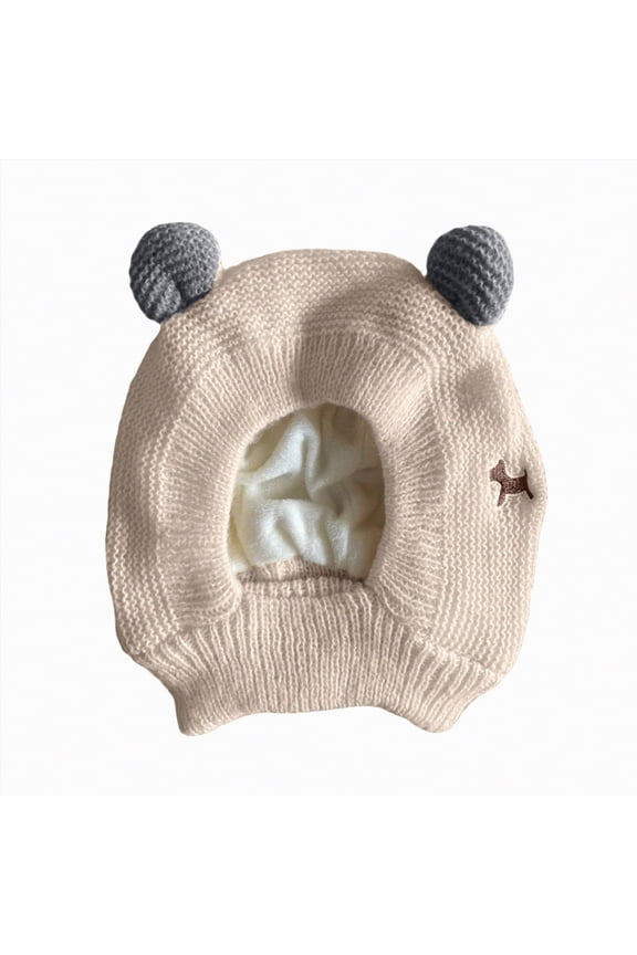 Scarf Woolen Earflap Hood Warm Skull Knit Caps,Crochet Earflap Pilot Hats Beanie Cap for Toddlers Baby Girls and Boys,Beige,6-36 Months