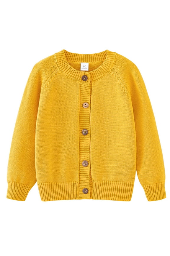 School Clothes for Girls Unisex Boy Girl Cardigans Sweater V-Neck Long Sleeve Button Solid Cotton Knit Sweaters(Yellow,12-24 Months)