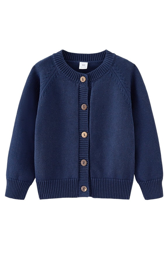 School Girl Outfit Girls' Cardigans Sweater Button Solid Long Sleeve Knit Sweaters toddler cardigan uniform cardigan girls(Navy,4-5 Years)