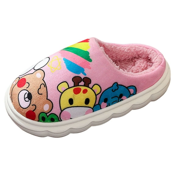enyan Slippers for Kids Boys Slippers with Rubber Soles for Girls Boys Home Plush Shoes Indoor Anti Slip Cute Warm(Pink,32)