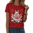 thumbnail image 1 of enyan Spooky Season Shirt Halloween Doodles Shirt for Women Cute Boo Vintage Graphic Halloween Tshirt for Party Short Sleeve Fall Shirt Red,XL, 1 of 2