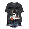 thumbnail image 1 of enyan Spooky Season Shirt Halloween Shirts for Women Ghost Print Funny Crewneck Short Sleeve Top for Autumn Party Graphic T-Shirt Dark Gray,L, 1 of 2