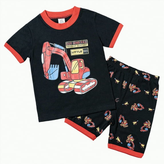 enyan Standout 2 Piece Outfit Word Graphic Short Sleeve Tee and Drawstring Waist Shorts Toddler Boy Outfits,Black,5-6 Years