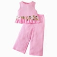 thumbnail image 1 of enyan Summer Baby Girl Clothes Short Sleeve Tops Elastic Shorts Cute Toddler Girls Outfits Infant Outfit,Pink,2-3 Years, 1 of 7