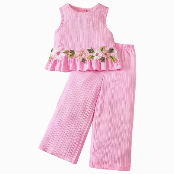 enyan Summer Baby Girl Clothes Short Sleeve Tops Elastic Shorts Cute Toddler Girls Outfits Infant Outfit,Pink,6-7 Years