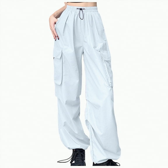 enyan Sweat Pants for Womens Women's High Waisted Cargo Pants Travel Streetwear Baggy Stretchy Pants with Pockets Drawstring Ankle Cuffs White,White
