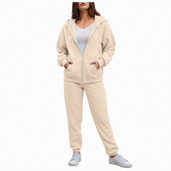 enyan Sweat Sets for Women Ladies' Outfit Women 2 Piece Outfits Sweatsuit Sweatshirt Jogger Sweatpants Tracksuit Lounge Set Clothes Khaki,M