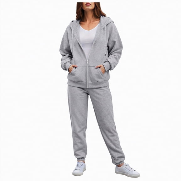 enyan Sweat Suit Women Womens 2 Piece Outfits Lounge Hoodie Sweatsuit Sets Fall Fashion Clothes Airport Travel Pants Tracksuits Light Gray,XXL