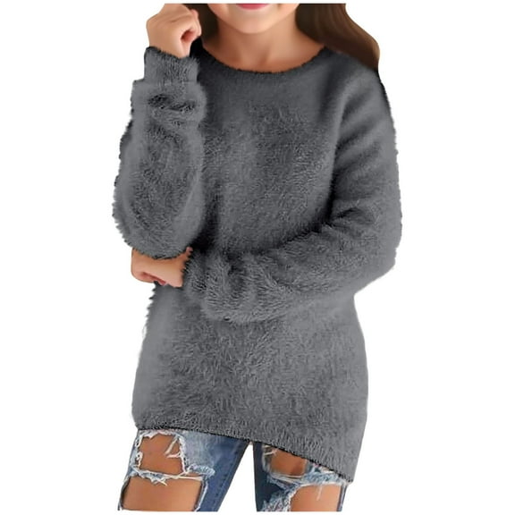 enyan Sweaters for Girls Girls Long Sleeve Sparkle Cardigan Childrens Kids Shrug Sweaters Fashion Tops(Grey,7-8 Years)