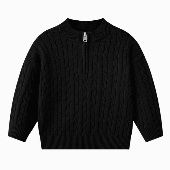 enyan Sweaters for Toddler Boys Knit Sweater Cute Round Neck Long Sleeve Blouse Pullover Oversized Sweatshirt Warm Kids Tops Black,2-3 Years