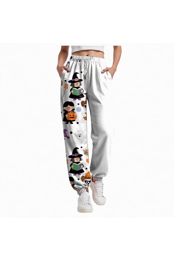 Sweatpant Jeans Women's Casual Pants Drawstring Leopard Print Color Block Side Striped Straight Leg Wide Leg Loose Pants White,M