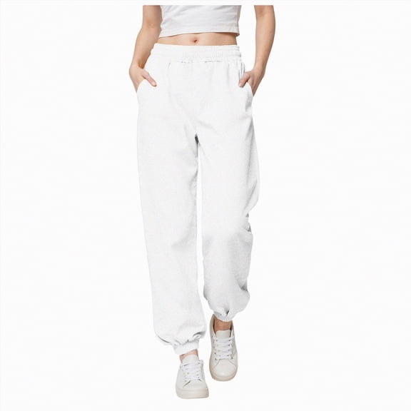 enyan Sweatpants Women Sweatpants for Women Drawstring Elastic Low Waist Pants Straight Leg Low Rise Sweatpants Pants for jogger with Pockets White,L