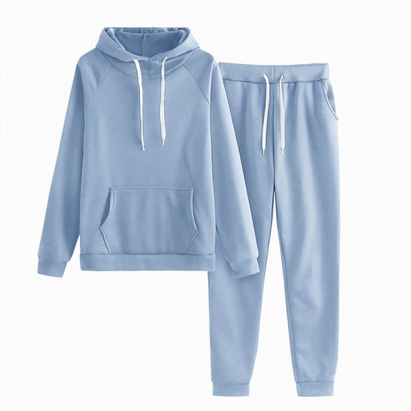 enyan Sweatsuit Set for Women Womens 2 Piece Outfits Lounge Hoodie Sweatsuit Sets Fall Fashion Clothes Airport Travel Pants Tracksuits Light Blue,L