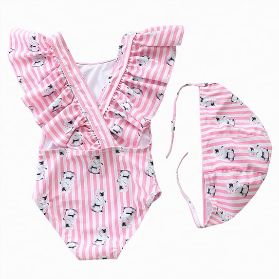 enyan Swimsuit Girls Kids Girls Rash Guard Sleeveless One Piece Swimsuits Bathing Suits UPF 50+ Tropical Plant Flowers,Light Pink,3-4 Years