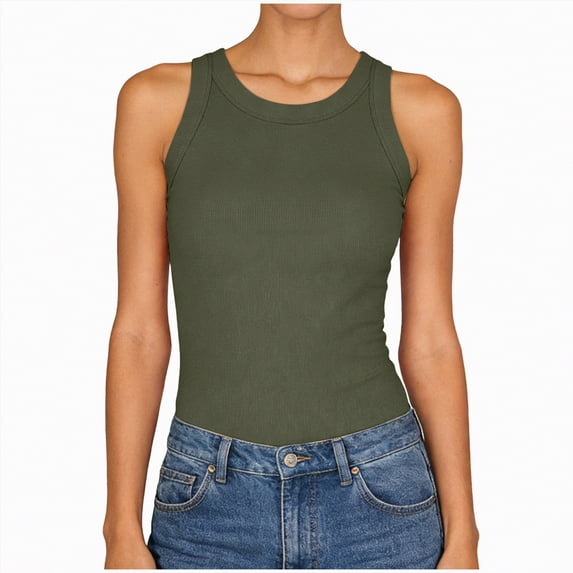 enyan Tank Tops for Women Womens Ladies Ribbed Thick Strap Racerback Tight Slim Fitted Sporty Workout Tank Tops,AG,M