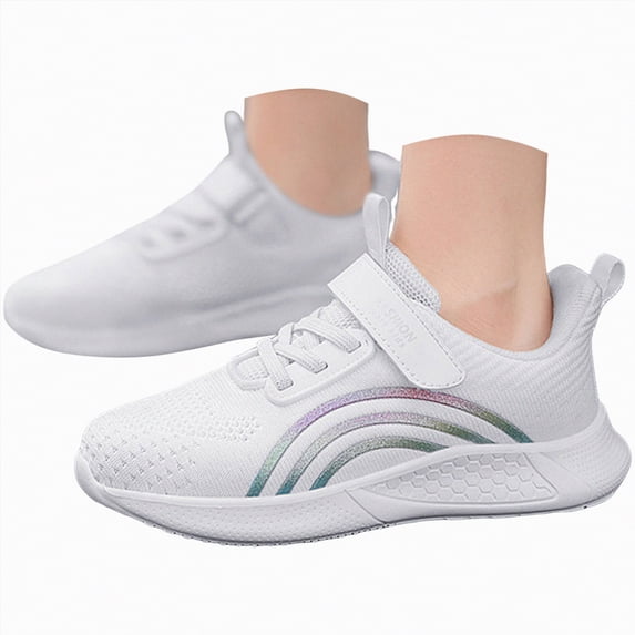 enyan Tennis Shoes for Girls Running Shoes Slip on Breathable Lightweight Fashion Sneakers Athletic Sports Walking Gym Work Shoes,White,Size 1