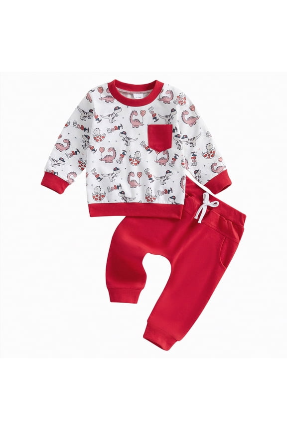 Todd'ler B'oys Outfits Inf'ant B'aby B'oy Fall Clothes Set Funny Sweatshirt Pant Outfit Todd'ler Winter Clothes Red,12-18 Months