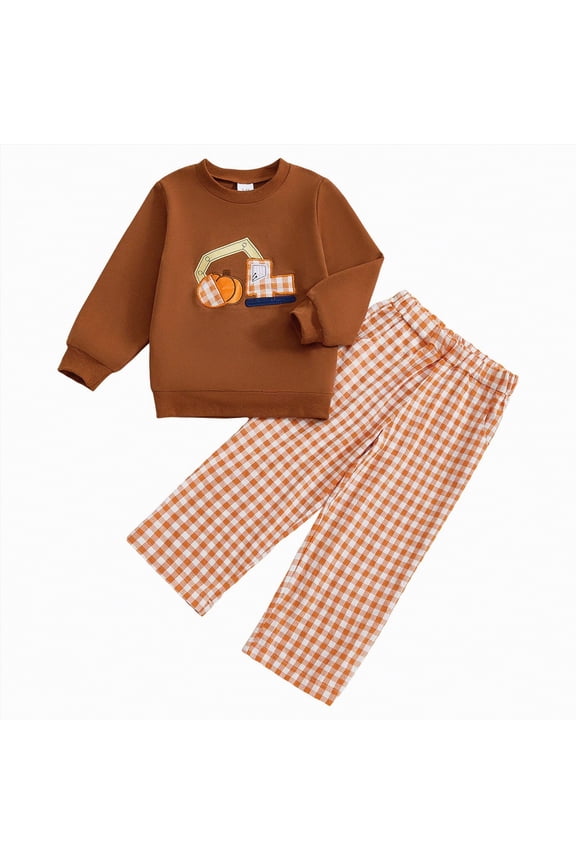 Todd'ler B'oys Outfits Inf'ant B'aby B'oy Fall Winter Clothes Outfits Hooded Long Sweatshirt Pants Set Todd'ler Clothes Brown,12-18 Months