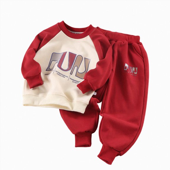 enyan Toddler Baby Boy Fall Winter Sweatshirt Outfit Clothes Long Sleeve Pullover Tops Joggers Pants Set(Red,4-5 Years)