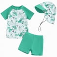 thumbnail image 1 of enyan Toddler Baby Boys' 3-Piece Swimsuit Set Short Sleeve Bathing Suit Baby Rash Guard Swimwear with Sun Hat,Green,6-12 Months, 1 of 6