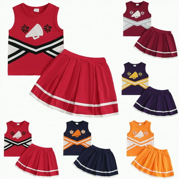 enyan Toddler Baby Girl Cheerleader Outfit Shirt Tops Skirt Set Cheer Cheerleading Outfit Uniform Clothes Christmas Outfits for Toddler Baby Girl (Red,2-3 Years)